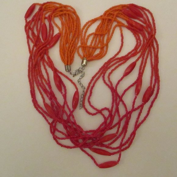10 STRAND GLASS Necklace Orange Multi Strand Necklace Lucite & Glass Beads - Picture 7 of 12